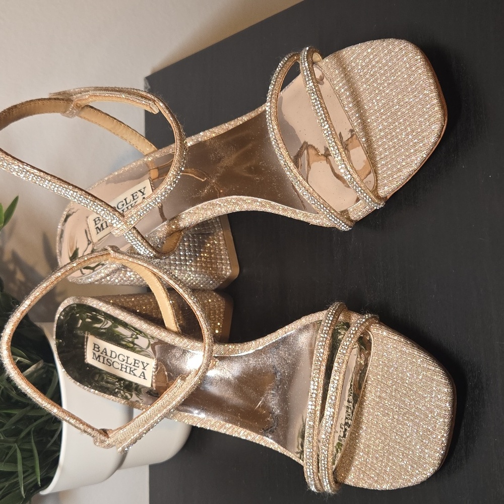 Badgley Mischka Glittering Gold Block Heels